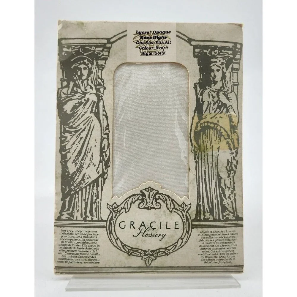 NEW Vtg Gracile Hosiery Lycra Opaque Knee Highs Style‎ 039 Solid Ivory ONE SIZE